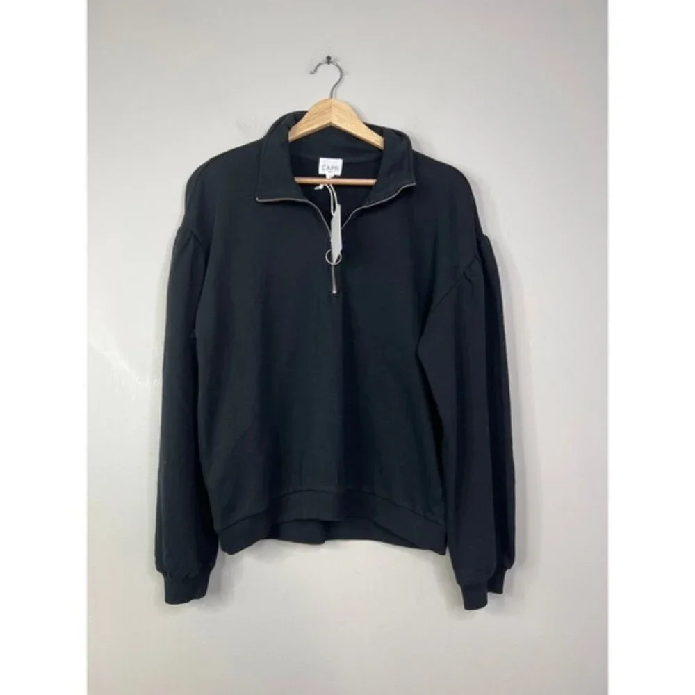 NWT Cami NYC Margaret Gathered French Cotton-Terry Half Zip Sweatshirt Pullover - Picture 3 of 10